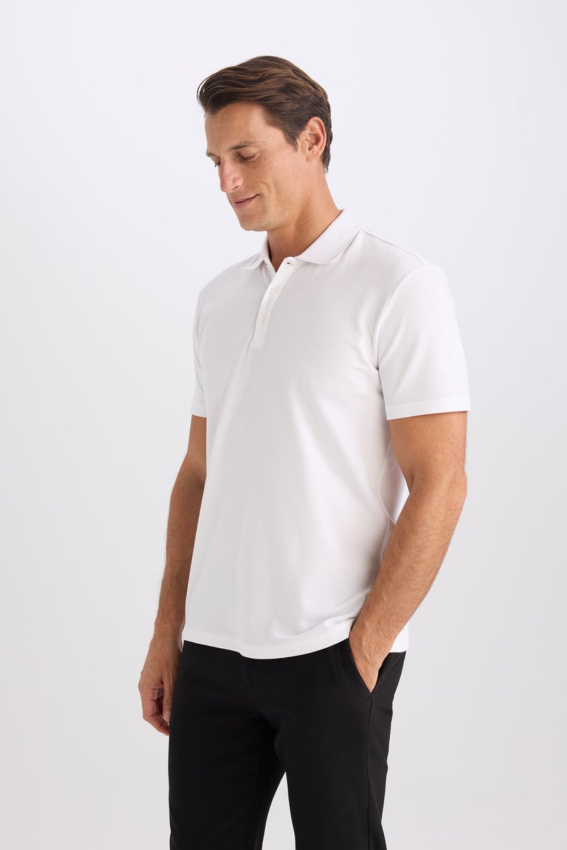 DeFacto White Man Slim Fit Short Sleeve Cotton Basic Polo Shirt Casual - Image 3
